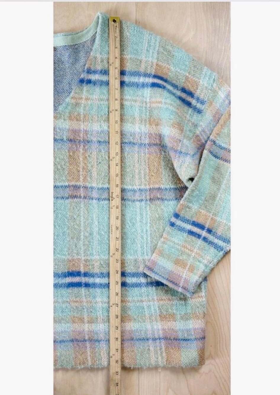 Free People Primrose Plaid Sweater V-Neck Oversized Heavy Knit Large - Picture 6 of 7